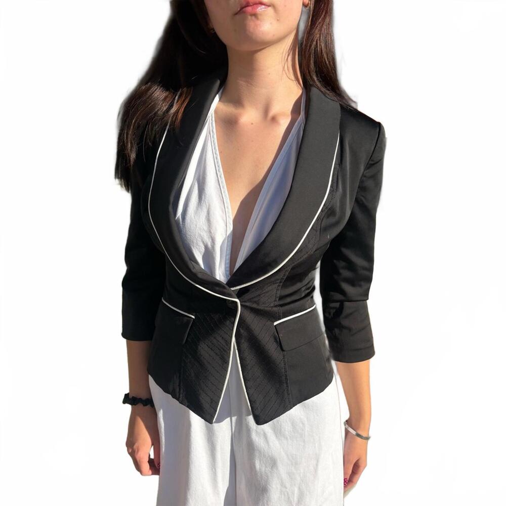 Y2K Guess XS Black W/White Trim Slim Fit Cropped Blazer